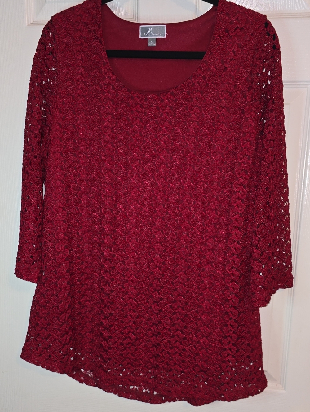 JM Collection Crochet Scoop Neck‎ Top - Burgundy Wine